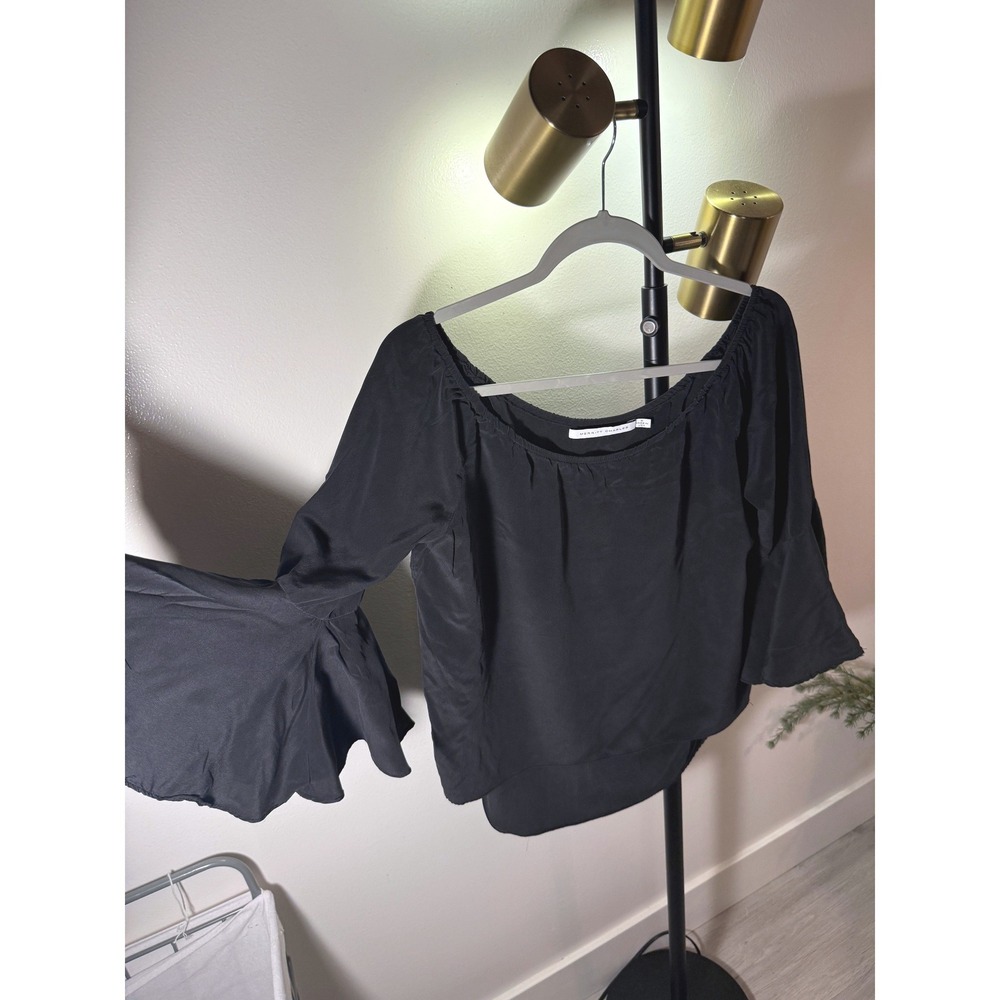 Merritt Charles bell sleeve luxe silk black going out jeans top sm luxury chic